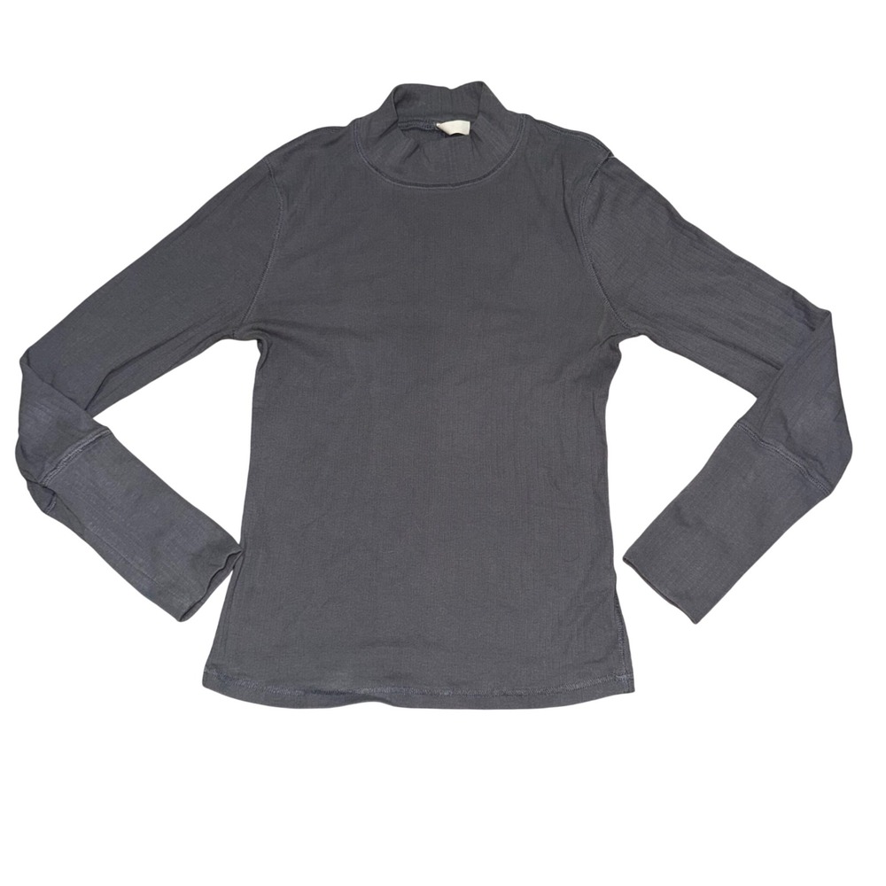Free People Mock Neck Top Womens Medium Grey Excellent Ribbed Long Sleeve